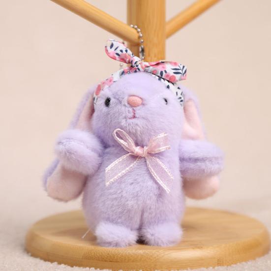 Mini Bunny Plush Keychain Soft Stuffed Rabbit with Floral Headband & Bow Cute Pendant for Bags Backpacks Keys Decorative Gift for Kids & Animal Lovers
