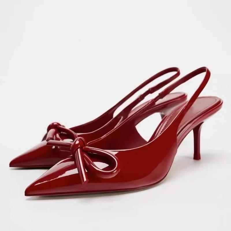 Fashion Women's Stiletto Baotou Sandals Spring New Pointed Head Shallow Mouth Butterfly Knot Anti-slip Wear-resistant High Heels