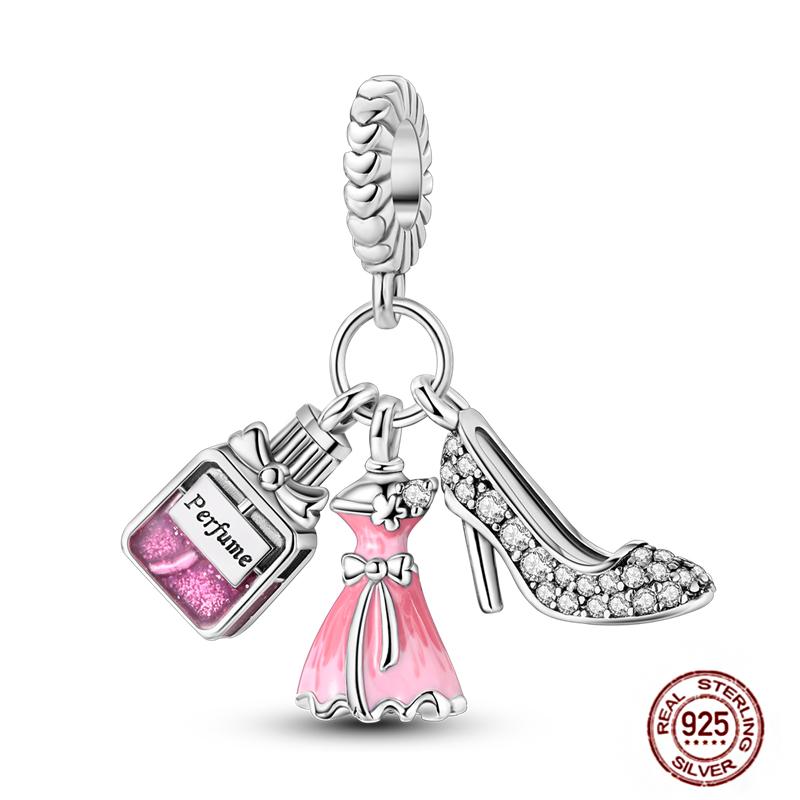 Pink Purple Series Charms Copper Murano Glass Butterfly Animal Paw Print Clasp Charm Beads Fit Original Bracelet Diy Jewelry