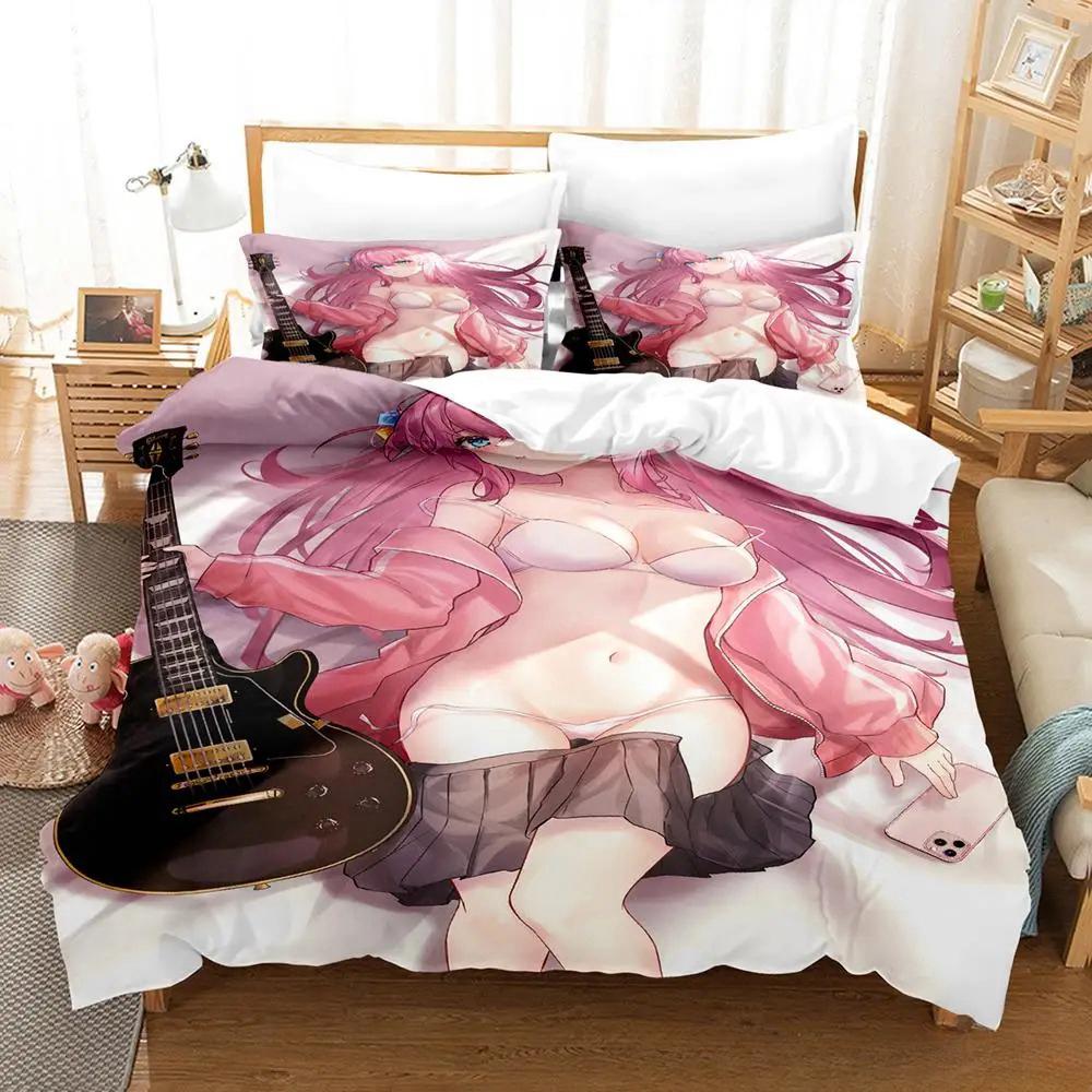 Kawaii Anime BOCCHI THE ROCK Gotou Hitori Bedding Set Single Twin Full Queen King Size Bed Set Adult Kid Bedroom Duvetcover Sets