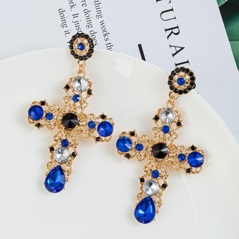 Nuovo Arrivo Orecchini Pendenti a Croce con Cristalli Neri e Rosa Vintage per Donna Barocco Bohemien Orecchini Lunghi Grandi Gioielli Brincos