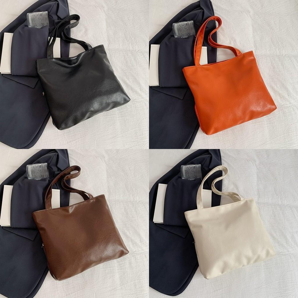 Vintage Korean Style Minimalist Tote Bag For Fashionable Autumn Outings In Black Orange Brown And White