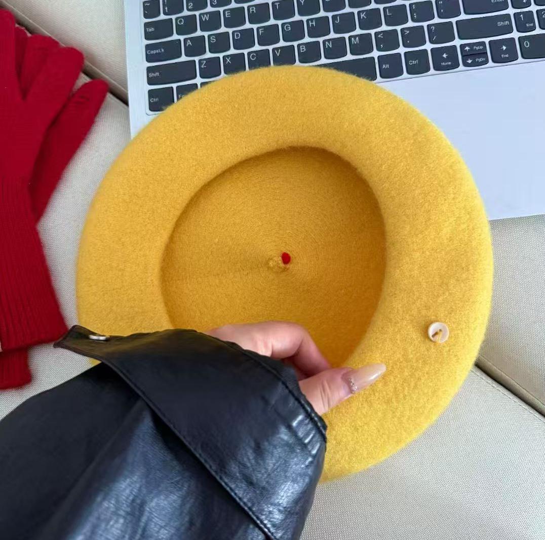

Wool Beret Winter Hats For Women Painter Cap Keep Warm Windproof Solid Color New Beret Cap Female Solid Color New Design Vintage 56-58cm жовтий