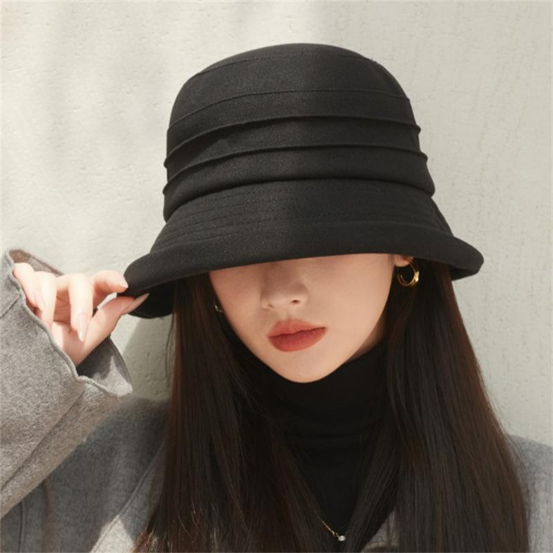 Bucket Hat Women's Autumn and Winter Widened Brim Woolen Face Cover Basin Hat Versatile Basin Hat