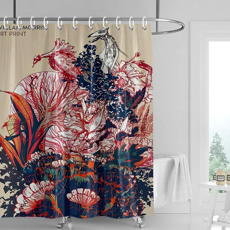 

Tropical Birds Shower Curtain - Vibrant Red, Blue & Orange On Beige, Waterproof With Grommets, Artistic Bathroom Decor W60H190(CM)-1 Pcs