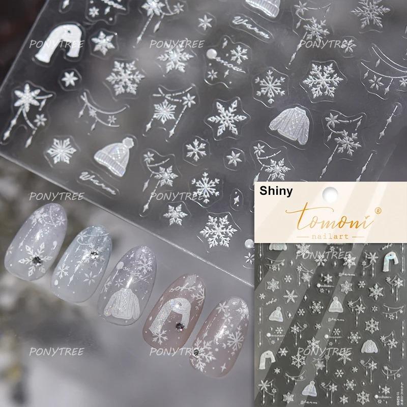 Gold Stamped Snowflake Stars White Christmas Tree Red Bowknot Cute 3D Nail Art Stickers Xmas Lovely Manicure Decals