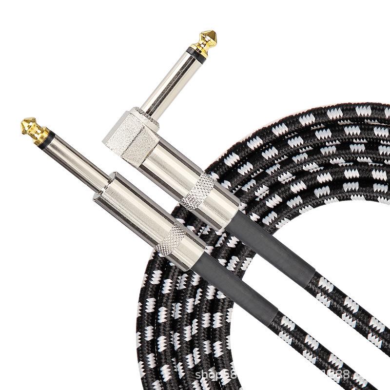 Shielded 6.35mm Straight To Right Angle Audio Cable for Electric Guitar, Bass, and Piano
