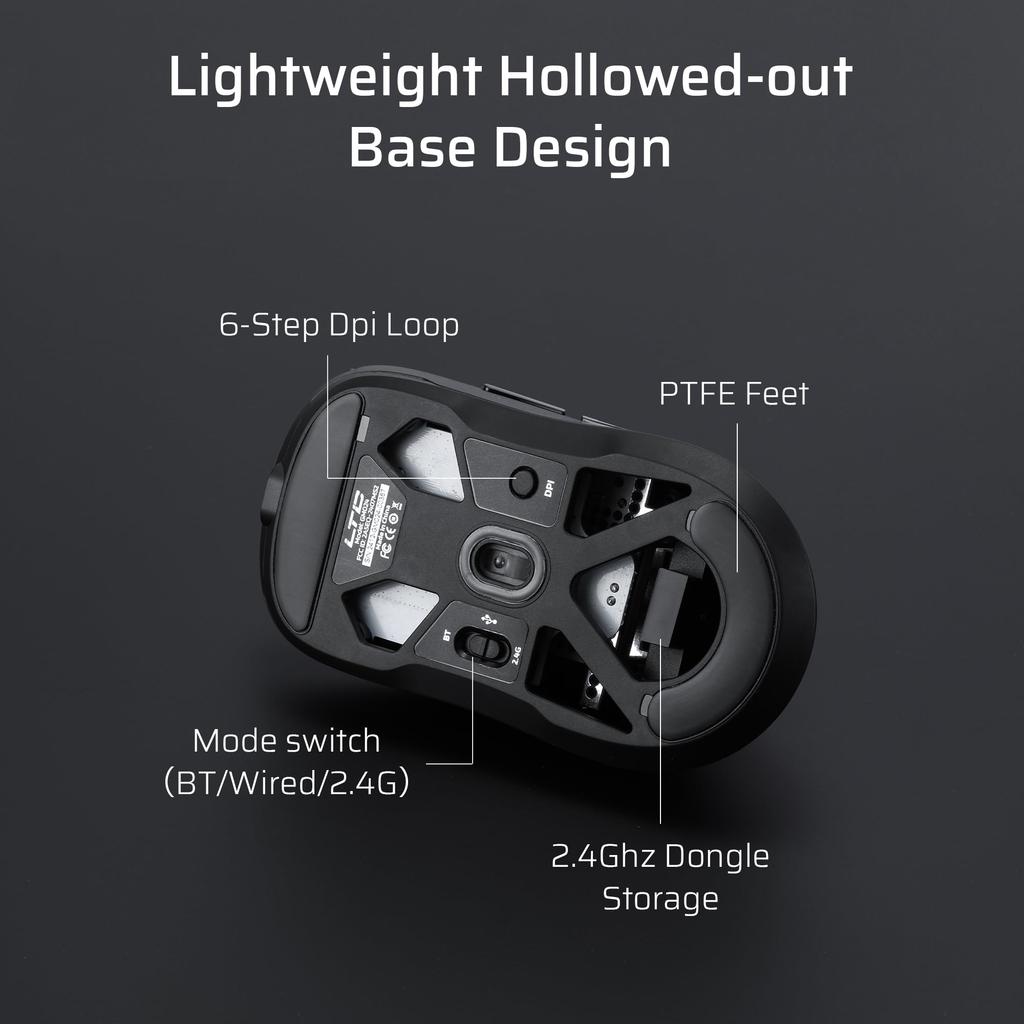 LTC GM024 Tri-Mode Wireless Gaming Mouse, 59g Ultra-Lightweight Ergonomic Gaming Mouse, 2.4GHzBTWired, 6-Level DPI 4800, 1000Hz, 5 Programmable