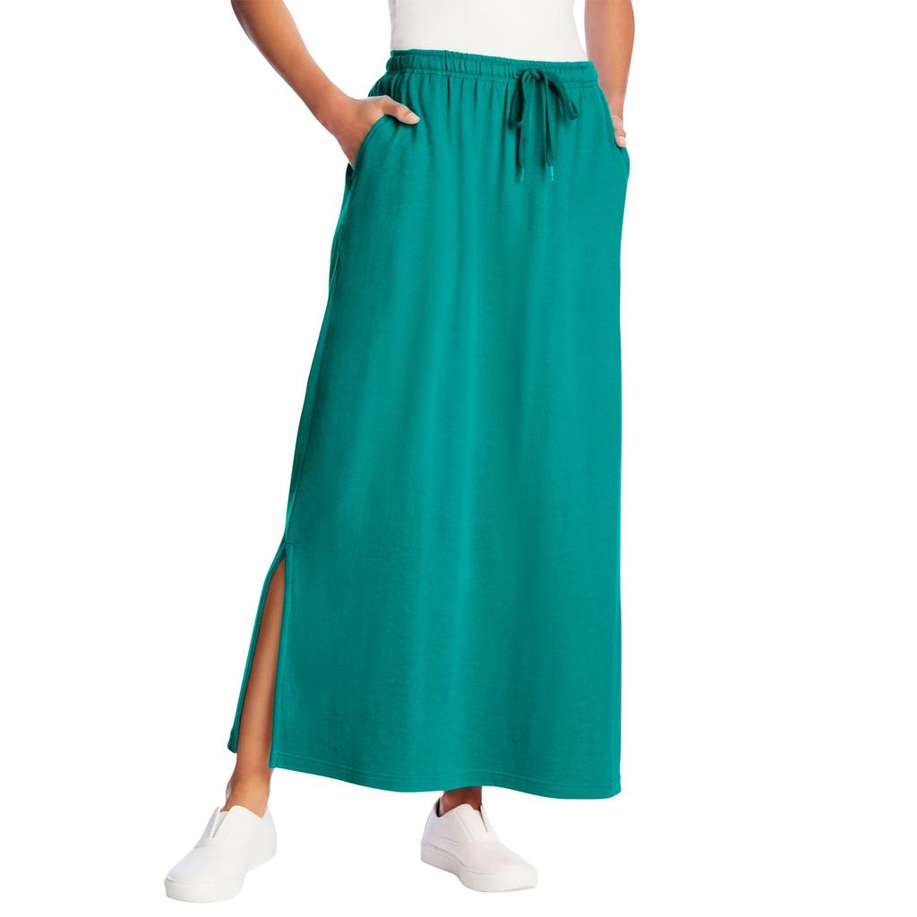 Womens Casual Maxi Skirts High Waist Trendy Drawstring Side Slit Skirts With Pockets