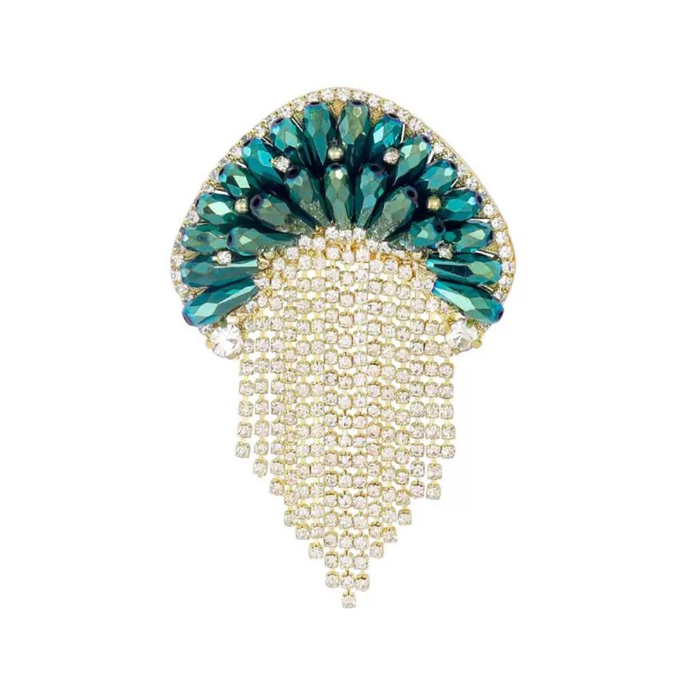 Original Personality Luxury Full of Crystal Waterfall Tassel Jellyfish Brooches for Women High Quality Pin Suit Corsage Jewelry