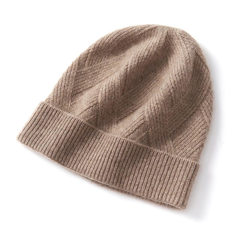 

Cashmere Autumn and Winter New Style Women s High End Solid Color Knitted Outdoor Warm Heavyweight Cross Striped Casual Hat one size