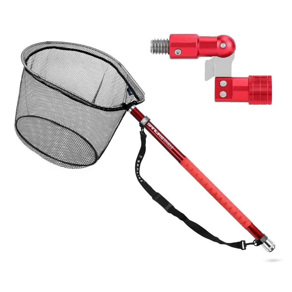 SANLIKE Landing Carbon 60x48cm Suitable for Freshwater and Net, Extendable, 99% Fiber, Frame, Saltwater, 3m/5m/6m (5m Red)