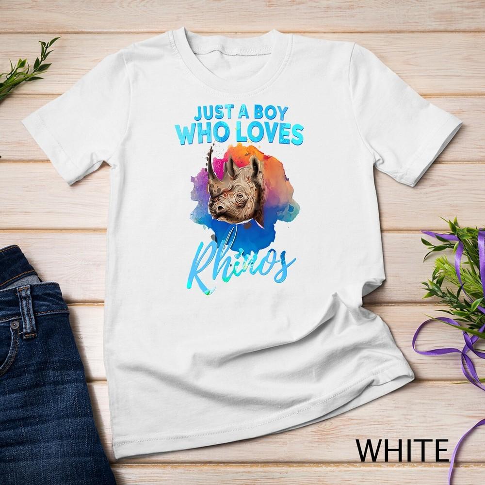 

Just A Boy Who Loves Rhinos Watercolor Rhinoceros Art Unisex T-shirt S
