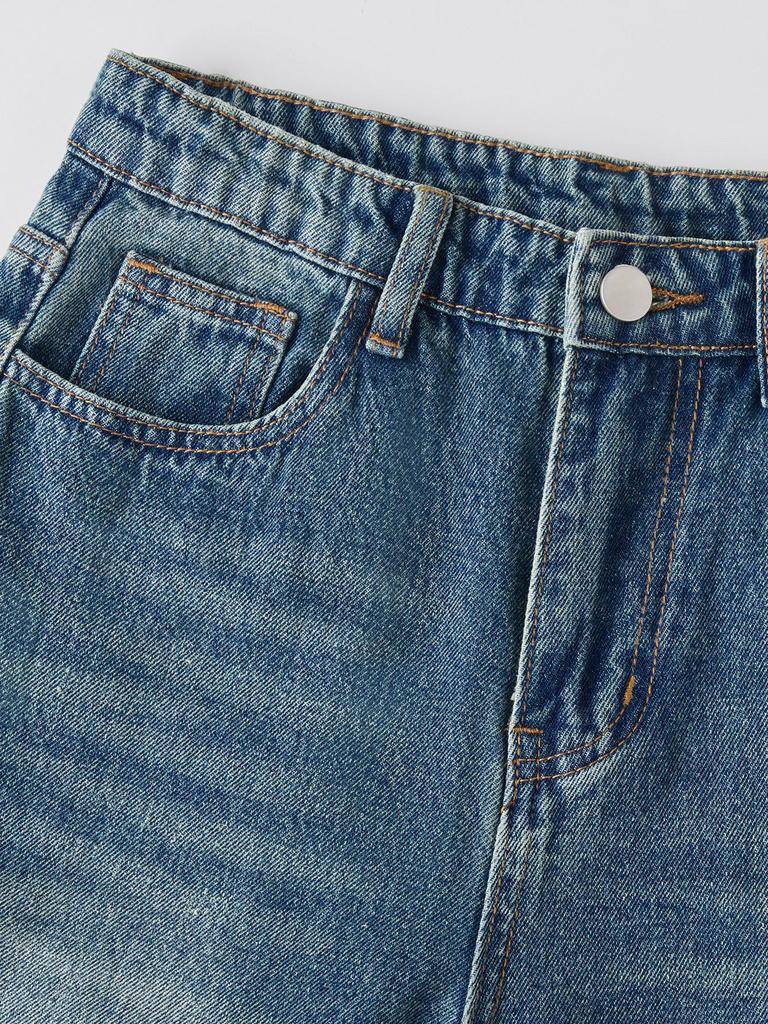 Teen Girls' Adjustable Waist High-Waisted Wide-Leg Jeans - Simple Design