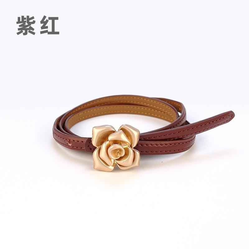 Four Seasons Available New Women'S Leather Thin Belt With Flower Waist For Skinny Look, Leather Belt With Sweater Dress