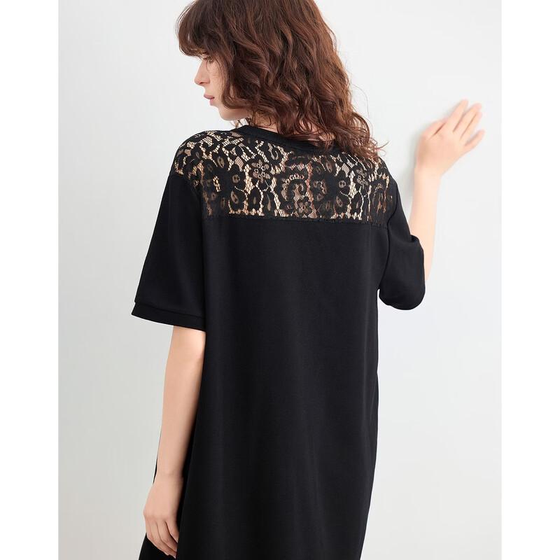 Demana Cloud Soft Cotton Lace-Spliced Round Neck Summer Dress M