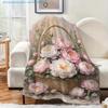 1pc Floral Basket Printed Blanket, Pink Peony, Multiple Sizes Available, Suitable for Living Room, Bedroom, Study, Balcony, Office