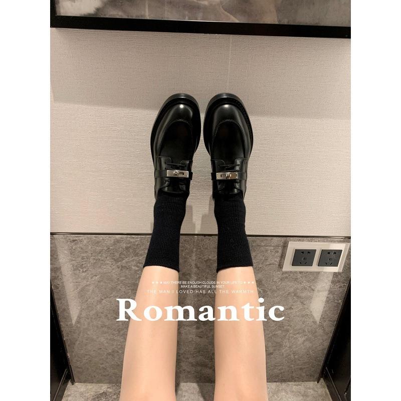 Grape Mother Same Style~ Cowhide Version~ Autumn New British Silver Buckle Loafer Single Shoes Platform Thick Heel Oxford Small Leather Shoes Women