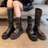 Cowhide Su Yinyin 6cm thick-soled but knee boots women's autumn and winter belt buckle thin boots western knight boots