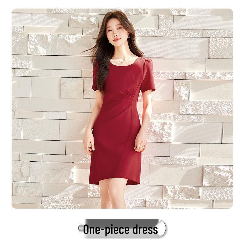 

Women s Professional Short-Sleeve Dress: 2026 Spring/Summer High-End Goddess Style Suit Dress Medium червоний