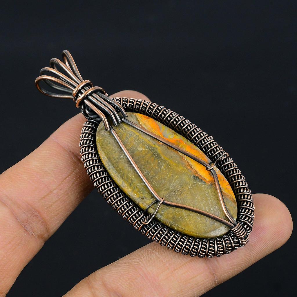 Bumblebee Jasper Pendant, 999 Copper Wire Wrapped Gemstone Jewelry, Handmade Pendant, For Mother Day
