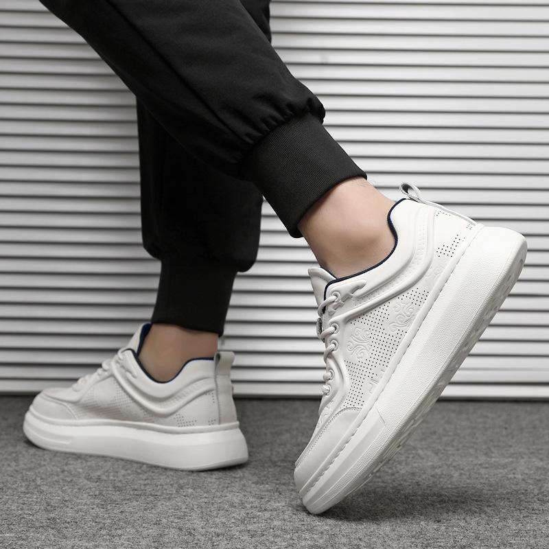 New Shoes for Men Cow Leather Casual Platform Shoes Breathable White Skateboard Shoes Street Slip-on Sneaker