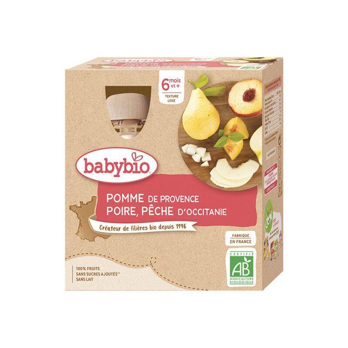 Babybio Gourde Pomme Poire Pêche 4 Gourdes De 90g