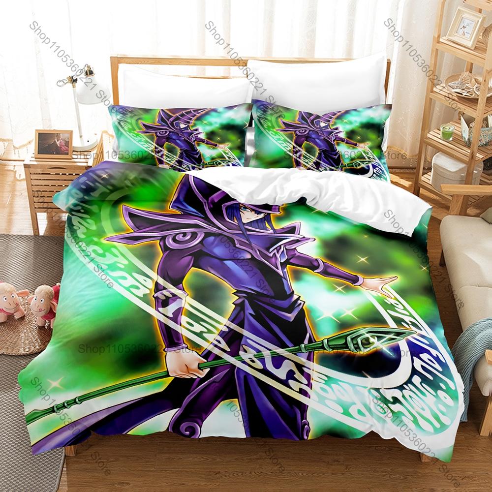 Yu Gi Oh Bedding Set 3Pcs 3D Printed Kpop Duvet Cover & Pillowcases Soft Microfiber Bed Set for Fans Bedroom Decor