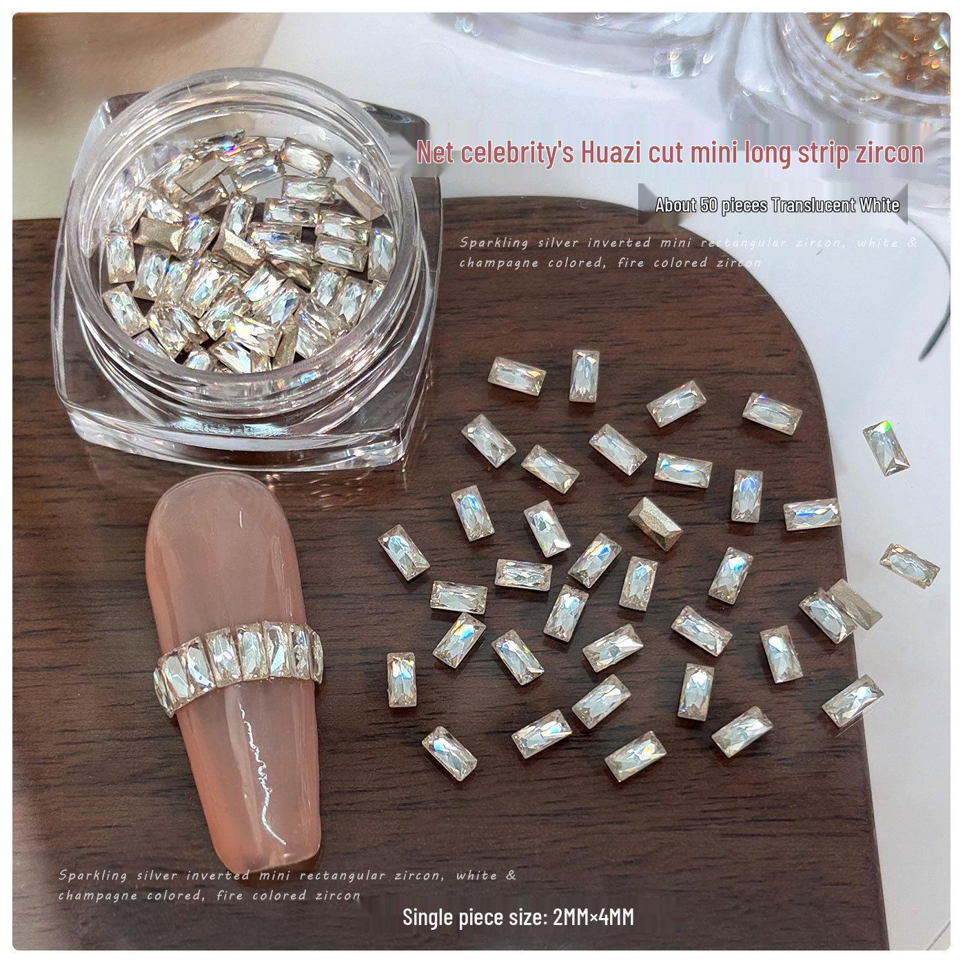 Mini 2x4 Zirconia Nail Art Rhinestone Decorations - Translucent White & Champagne Flat Back Mosaic DIY Accessories.