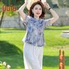 New Chinese Style Short Sleeve Blouse & Set for Middle-Aged Women