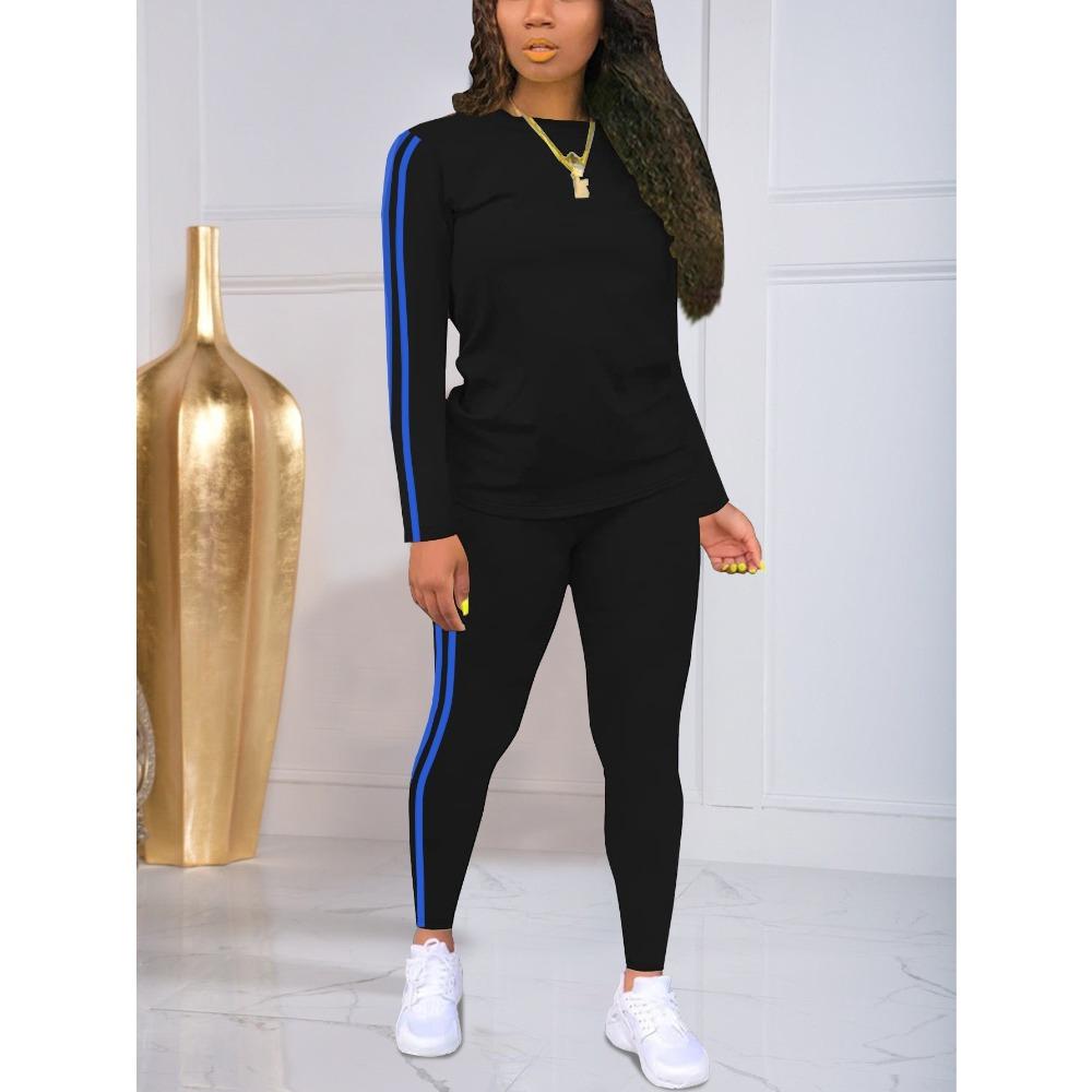 Neues Damen Freizeit-Sportbekleidungsset, einfarbiges langärmliges Oberteil und lange Hose zweiteiliges Set