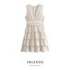 Jnleaog Autumn New Women's Clothing Fashion French Fashion Stylish Easiest for Match Casual Sleeveless V-neck Cake Dress