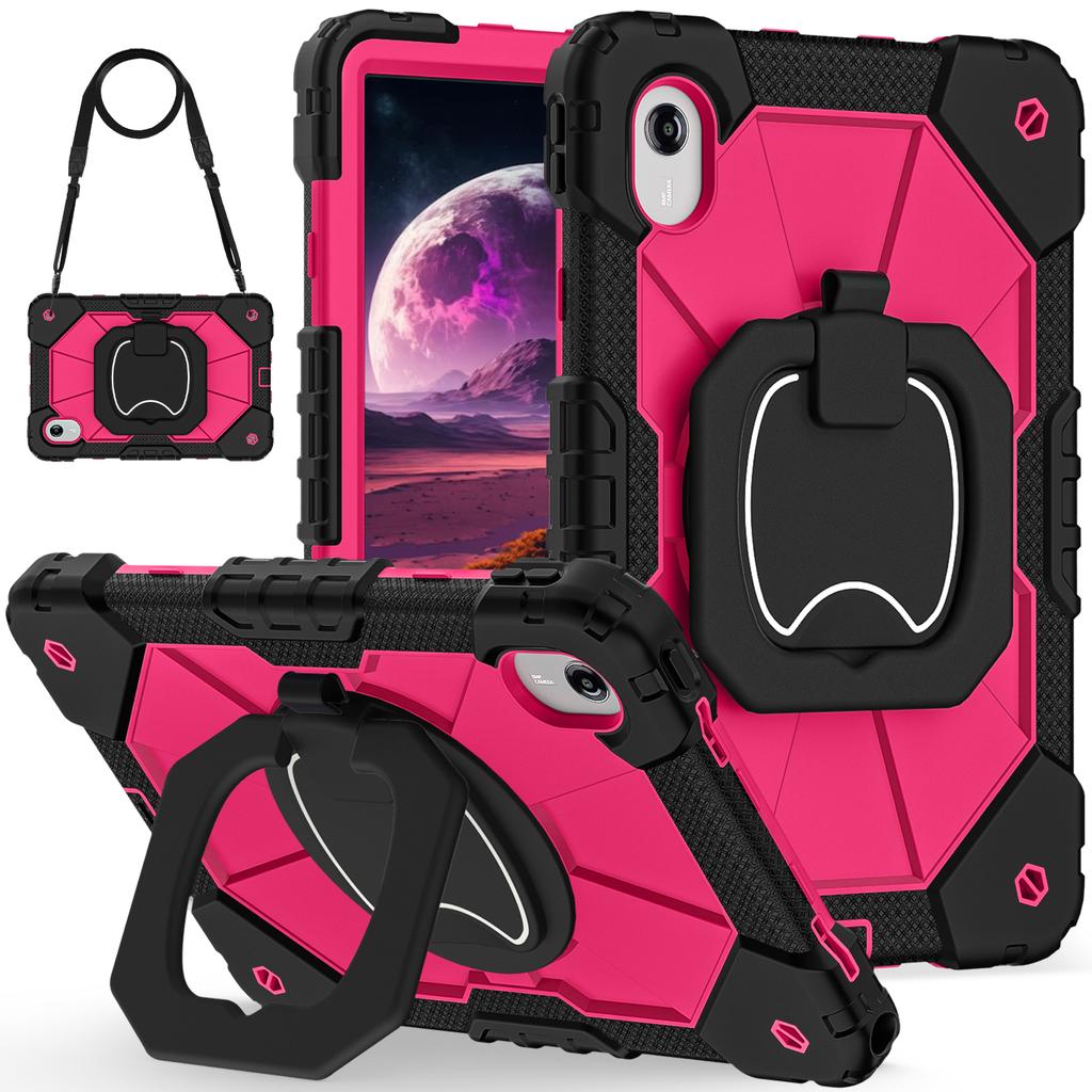 For Lenovo Tab Idea 11/Xiaoxin Pad 2025 11inch 360 Rotating Stand Case Color-blocking with Handle and Pen Holder&Shoulder Belt