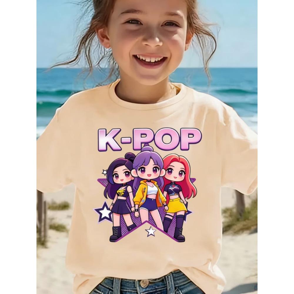 T-shirt Kpop pour Enfants Motif Dessin Animé Manches Courtes Été Confortable Haut Cadeau Drôle pour Fans T-shirts Harajuku Vêtements Filles