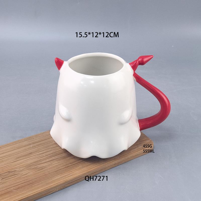 

Керамическая кружка средней температуры Кружка на Хэллоуин Кружка Xiao Le Mo Эльф Хвост Дьявола Большая вместимость Милая мультяшная керамическая кружка 501-600ml