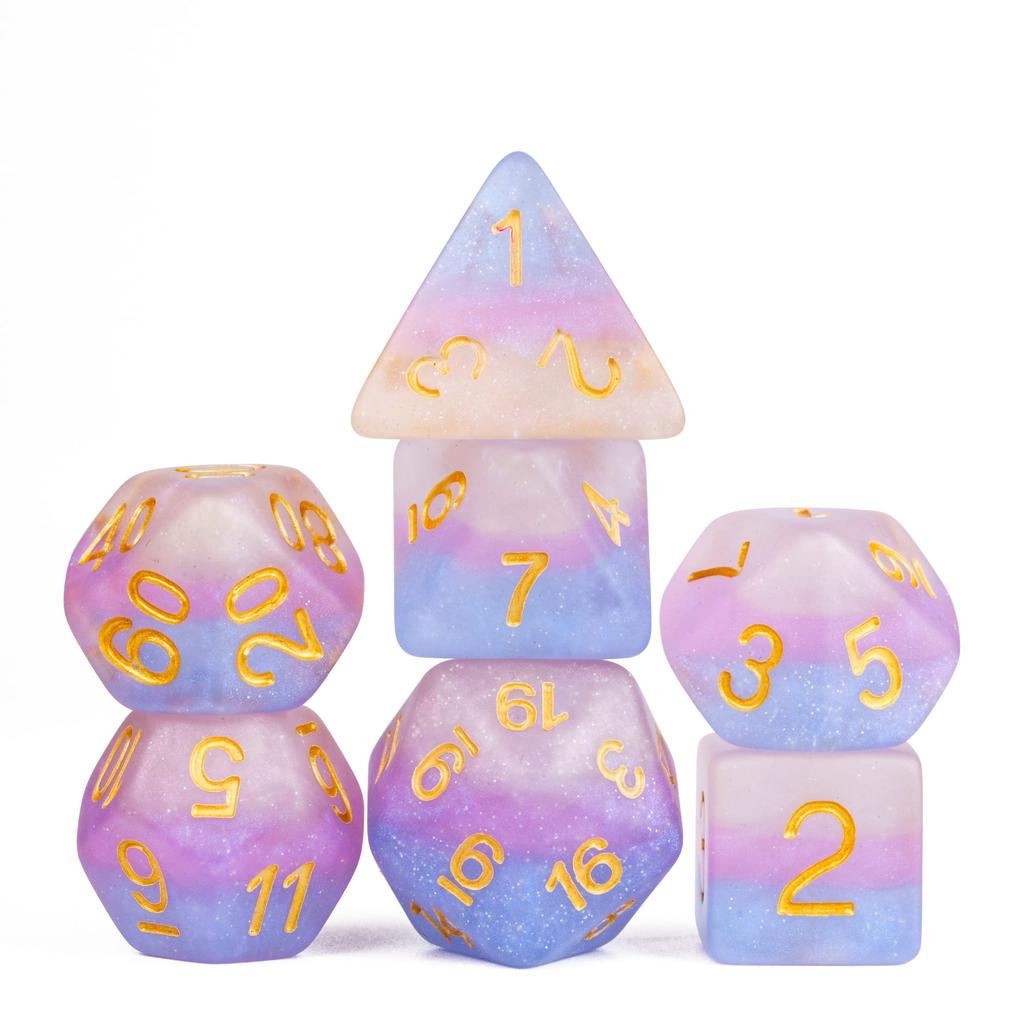 Cusdie 7Pcs Pride Flag Dice DND Trans-Pride D&D Dice Multicolor D4-D20 Polyhedral Dice Set for Role Playing Game Board Games