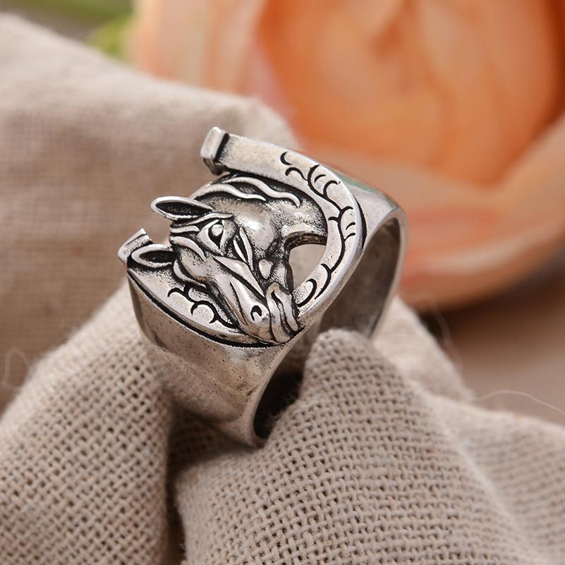 Nový design Vintage podkova a hlava koně Thajské stříbro Unisex Párty prsteny Originální Pro ženy Muže Dárky