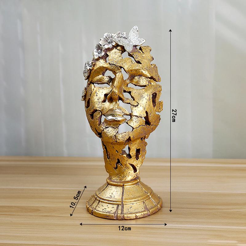 Abstract Human Face Sculpture Modern Resin Art Statue Geometric Face Decor for Living Room Office Desk Contemporary Art Gift золотистый