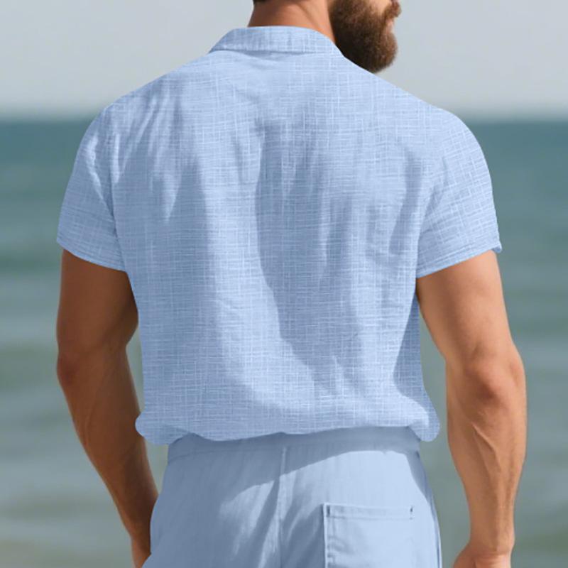 Summer New Short-sleeved Men's Double Pocket Solid Color Loose Casual Lapel Shirt