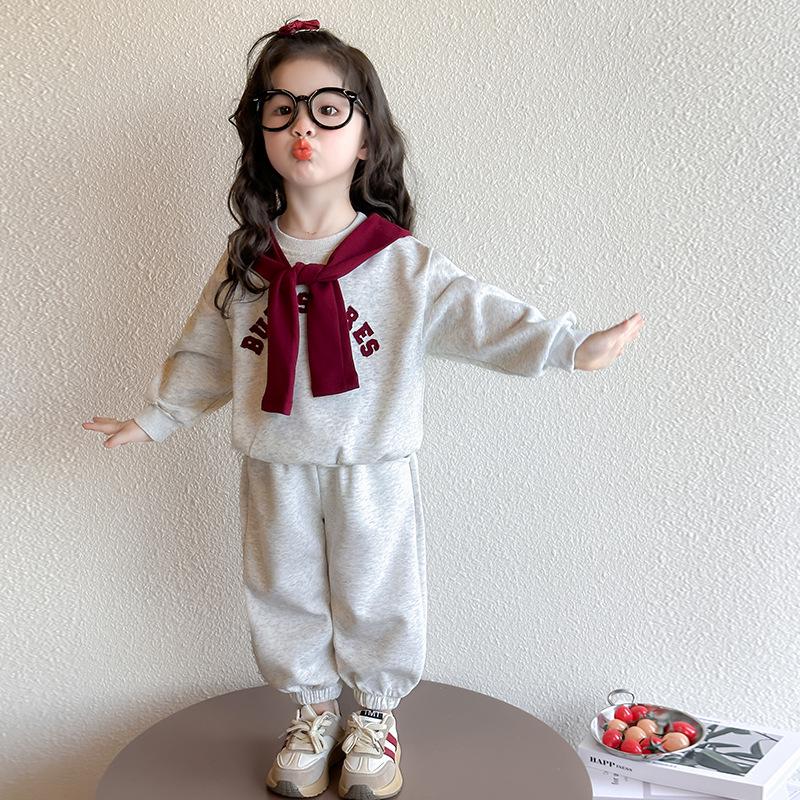 

2025 Trendy Girls Cape Two-Piece Set - Sporty Sweatshirt for Spring & Autumn 100cm светло-серый