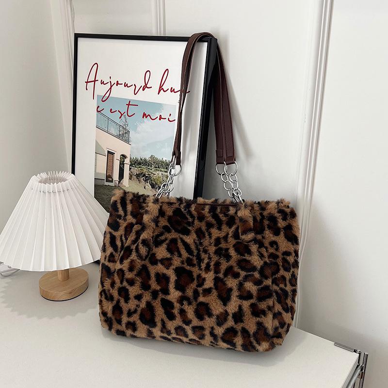 

Леопардовая плюшевая модная цепочка повседневная наплечная сумка коричневый