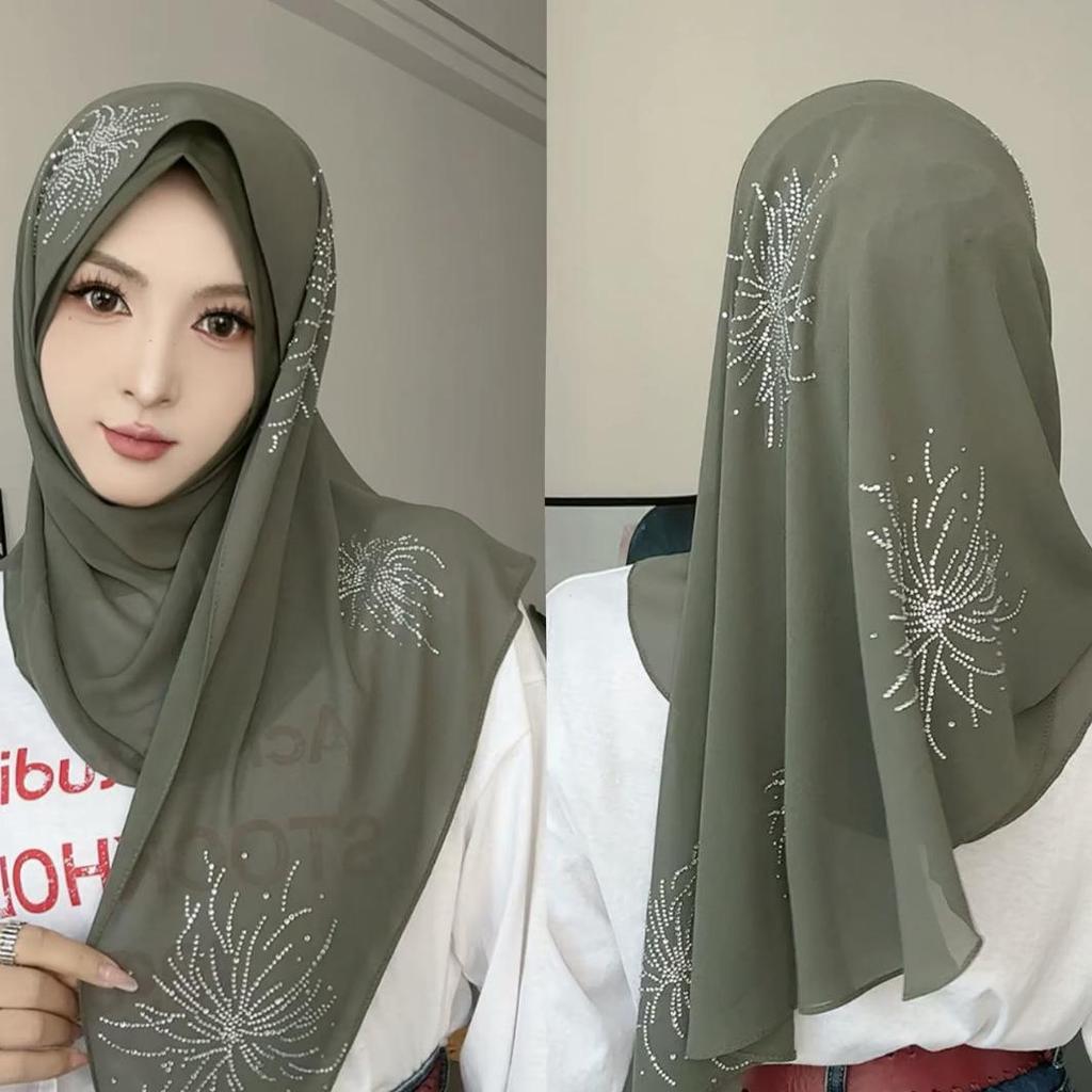 Damen Strass Ethnische Kopfbedeckung Schal - Malaysischer Stil