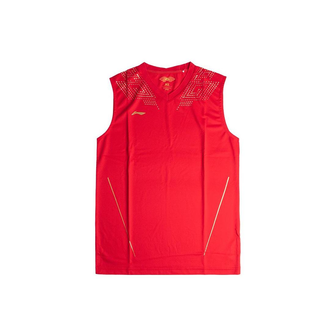 Li Ning Tank Tops Men s Red V neck Moderate Straight Fit AVSQ145-1 XXXL