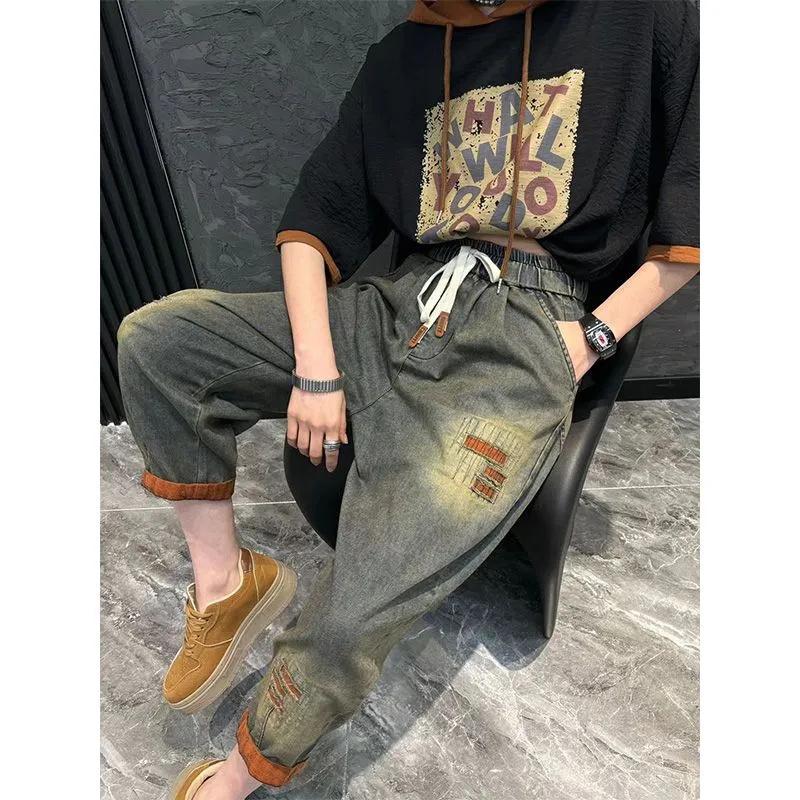 Jeans Set Women Denim Pants Two Piece Set Loose Plus Size Casual Suit Female Fashion Hooded Printed Jeans Sets