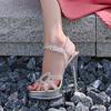 Women Crystal Heel sandals 12cm Ladies Stiletto Shoes Crystal Stained Glass Strip Color Diamond Sexy Fashion Sandals 12cm Heel WZ