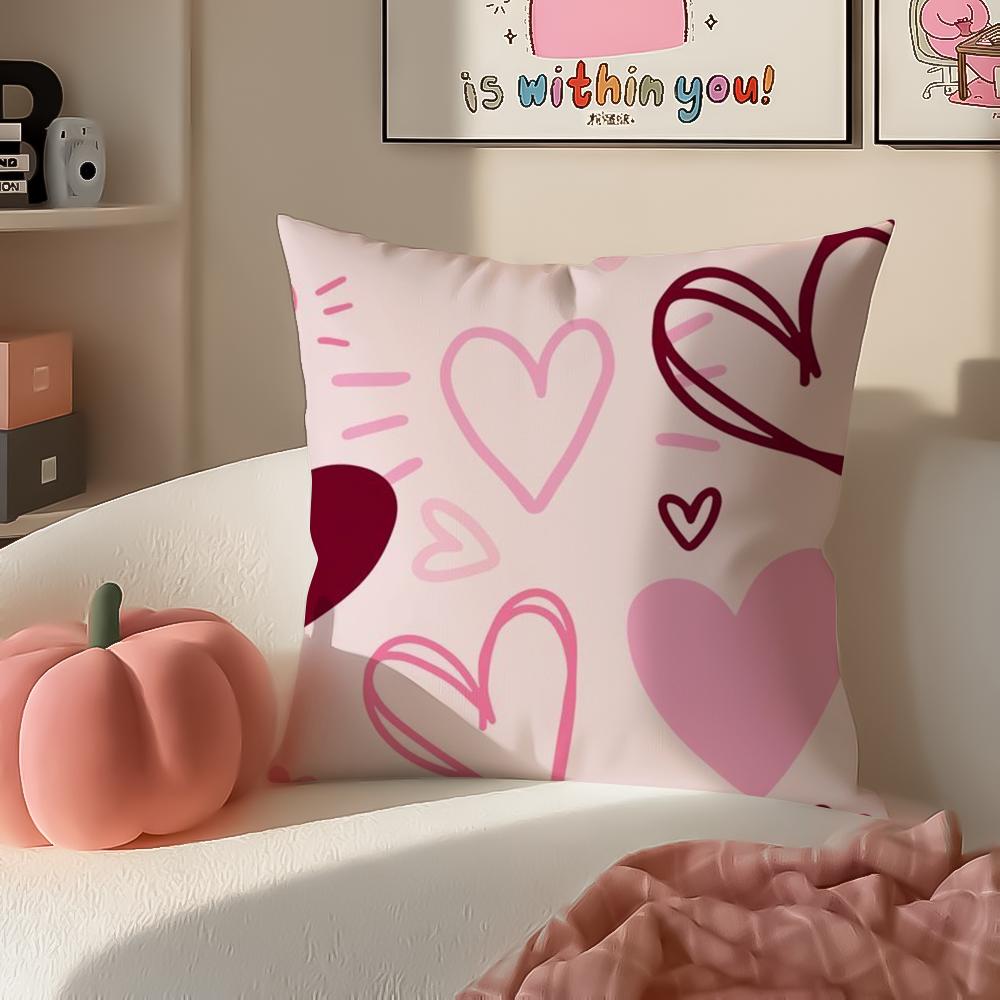 Sweet Graphic Element Lovely Heart Cushion Cover Pillowcase Short Plush Invisible Zipper Room Sofa Cushion Cover