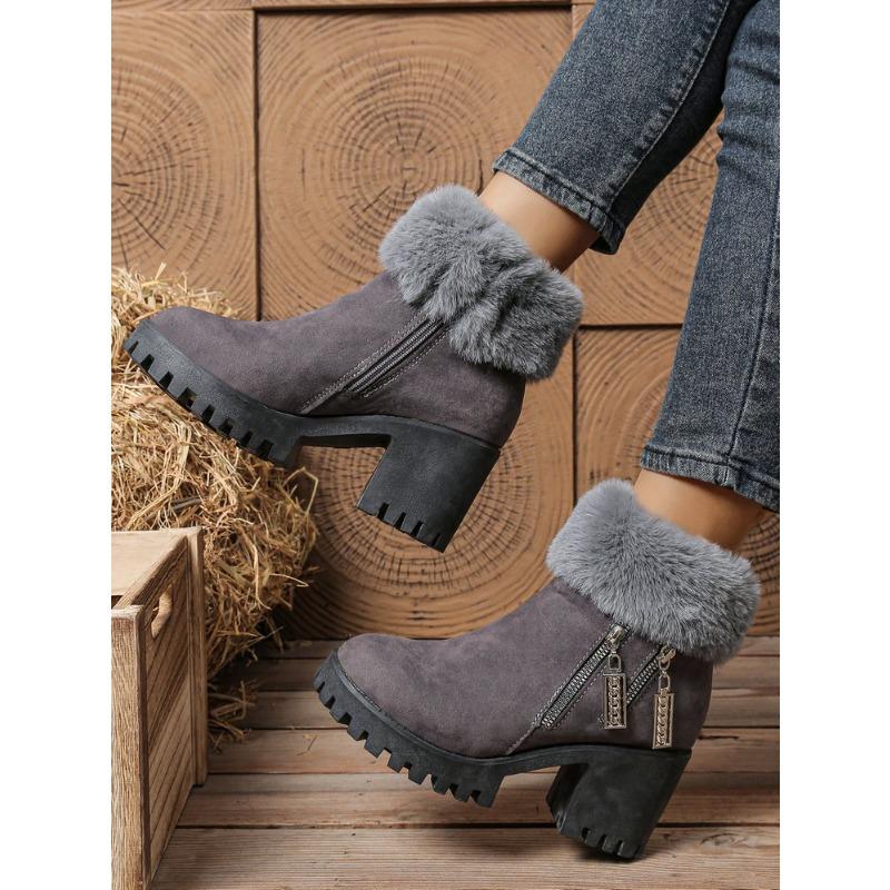 Women's Plus-Size Faux Suede Short Snow Boots - Autumn/Winter 2025 New Style, Fleece-Lined, Warm, Elevated, Fashion Boots
