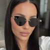 New Metal Rimless Cat Eye Sunglasses for Women, Luxury Street Style Sun Glasses, Fashion Vacation Trendy Shades
