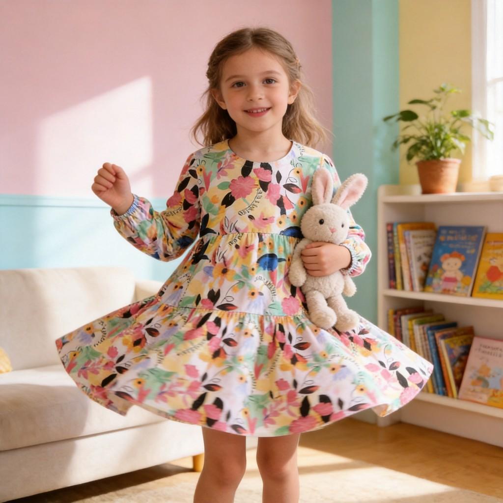 Girl Dress With Cotton Fabric For Princess Style Casual Wear