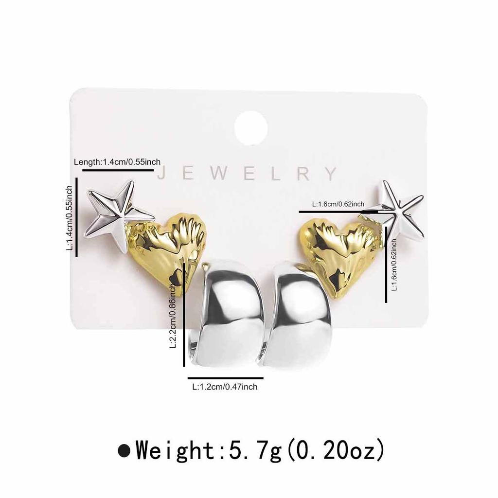 Women Fashion Two Tone Metal Multi Element Geometric Earrings Set C Shape Retro Luxury High Grade Ear Cuffs Studs Ear Jewelry